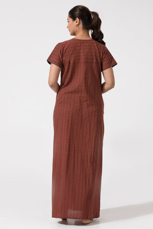 Maroon Cotton Nighty with Ajrakh Print