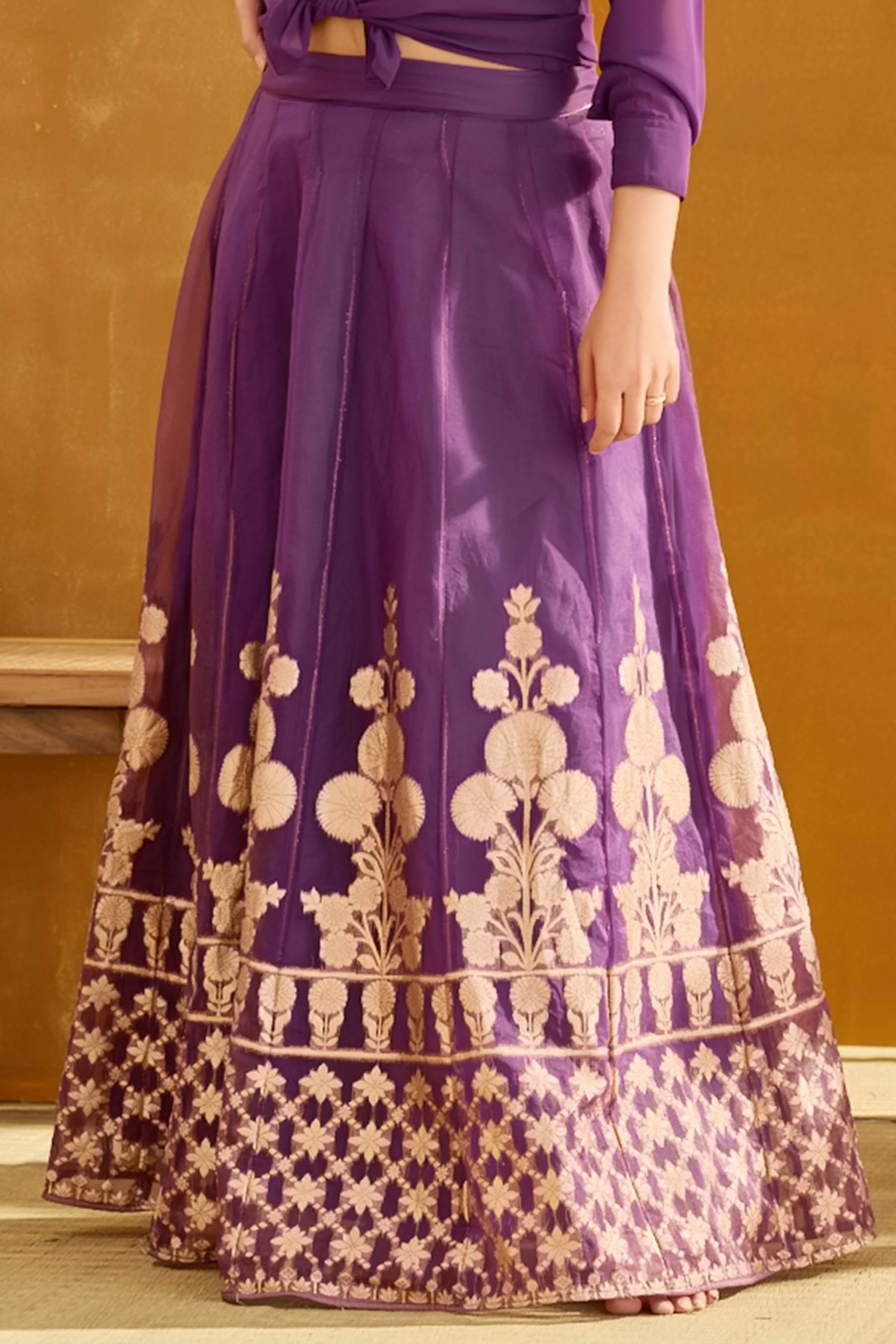 Purple Floral Embroidered Tissue Skirt