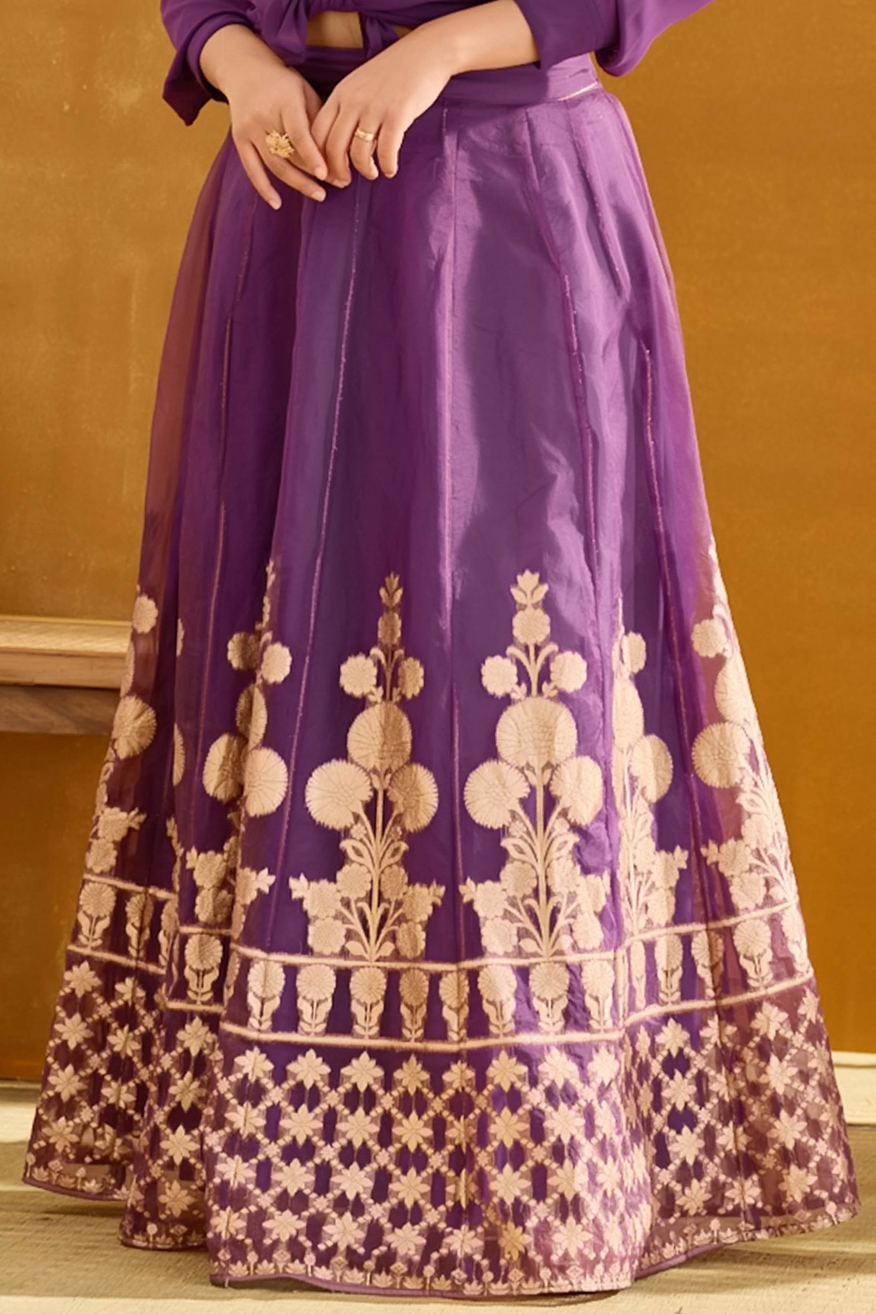 Purple Floral Embroidered Tissue Skirt