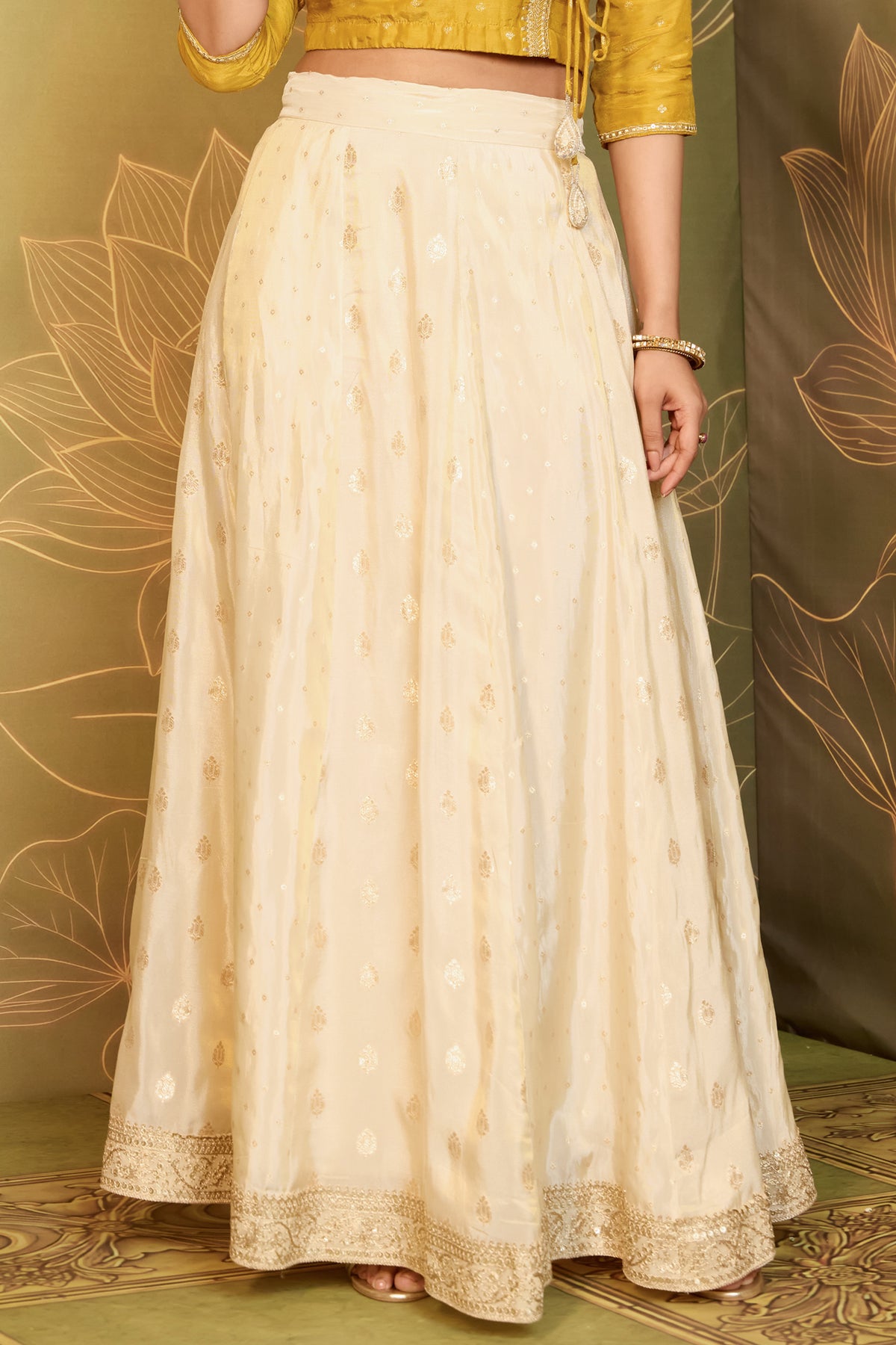 Off White Butta Solid Panelled Festive Skirt
