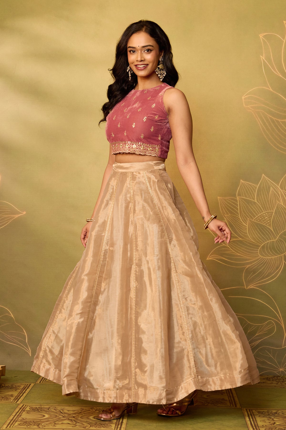 Gold Solid Panelled Festive Skirt
