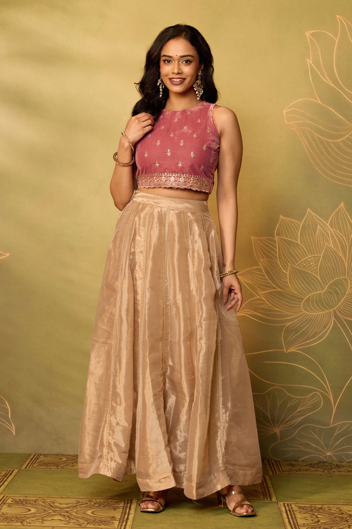 Gold Solid Panelled Festive Skirt