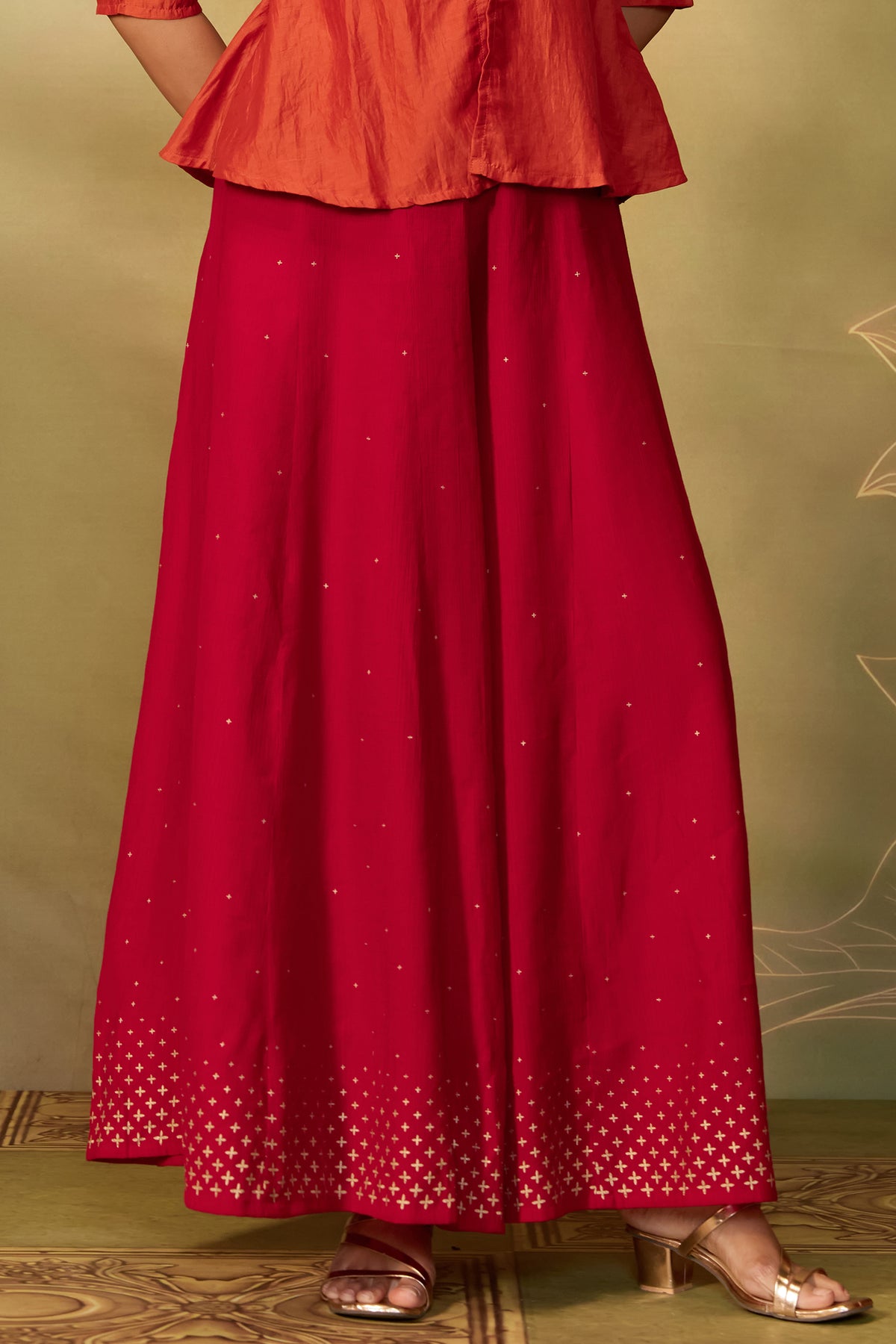 Red Solid Circular Festive Skirt