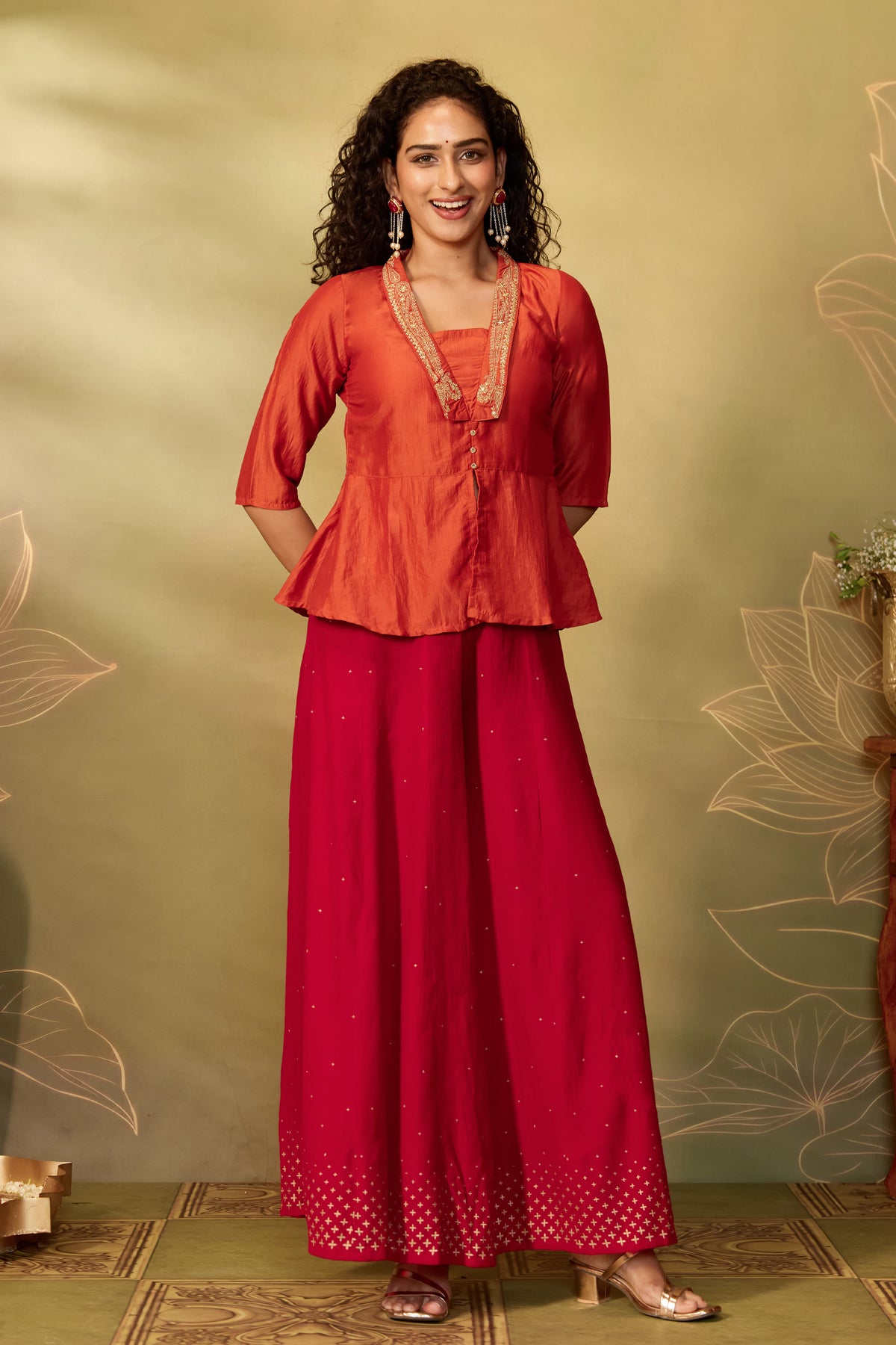 Red Solid Circular Festive Skirt