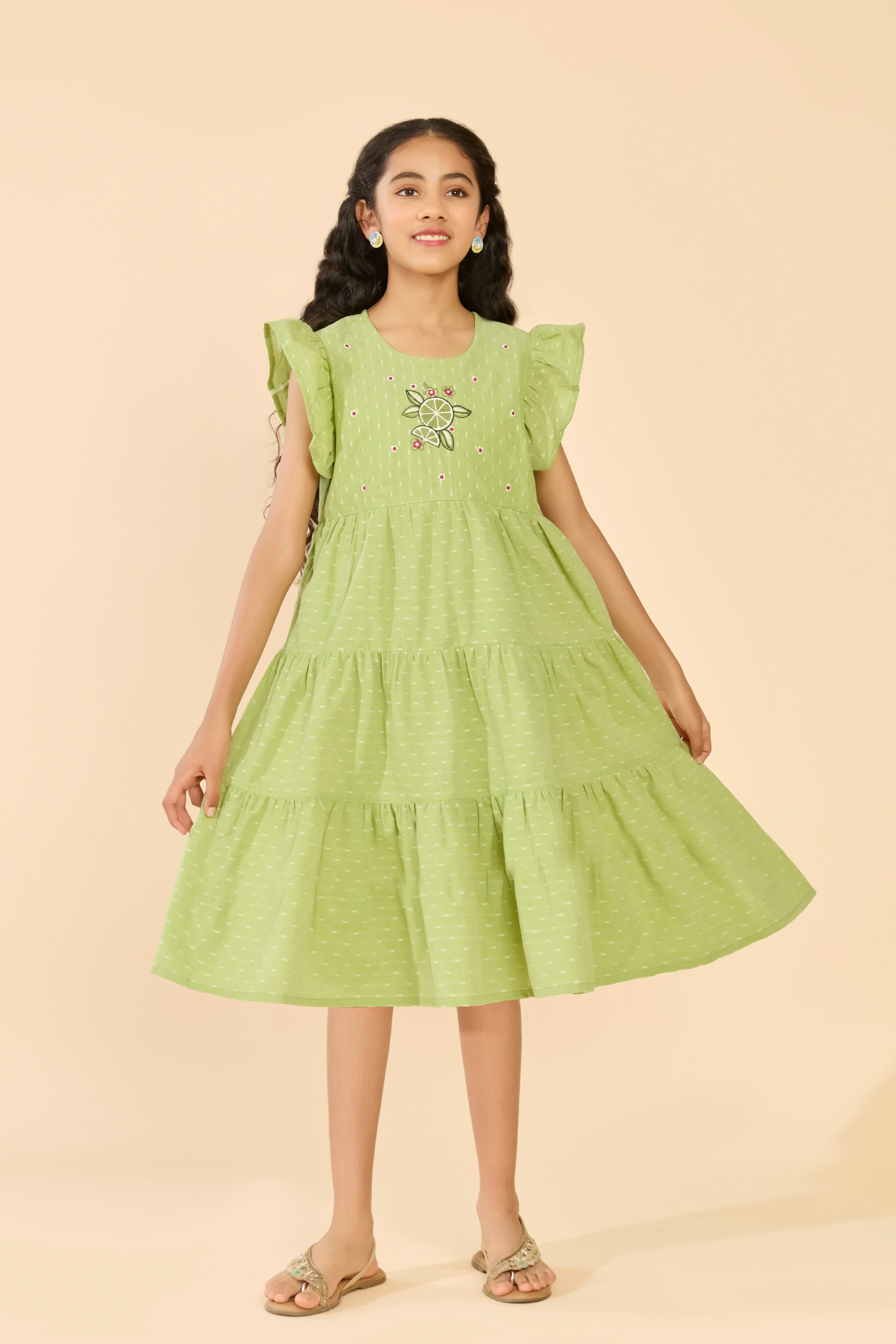 Green Dobby Cotton Kids Anarkali