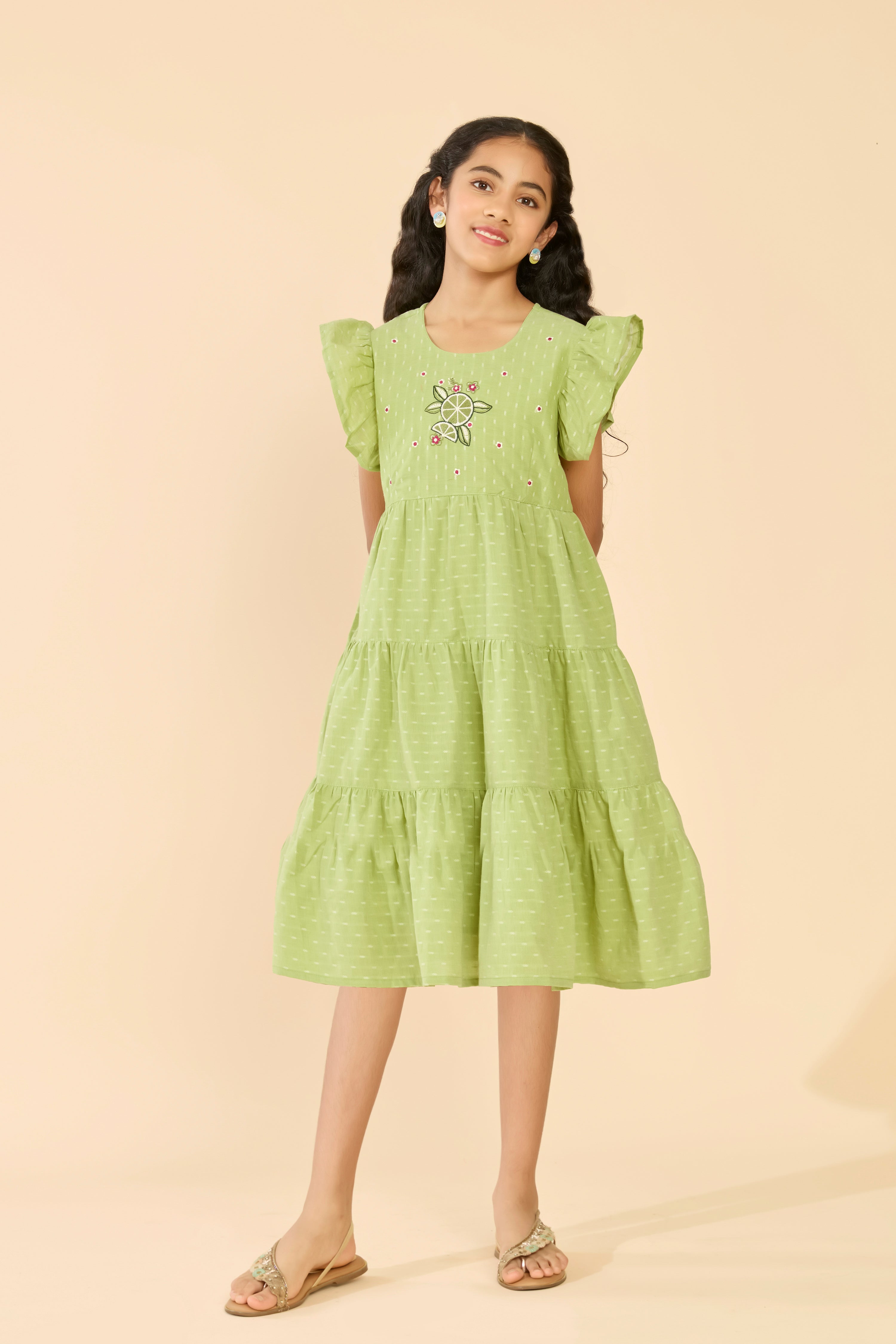 Green Dobby Cotton Kids Anarkali