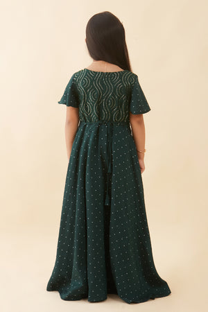 All Over Printed With Sequins Yoke Anarkali Green