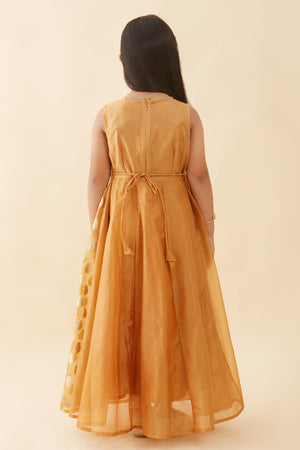 Floral Embroidered With Brocade Panel Anarkali Mustard