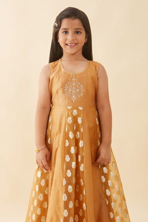 Floral Embroidered With Brocade Panel Anarkali Mustard