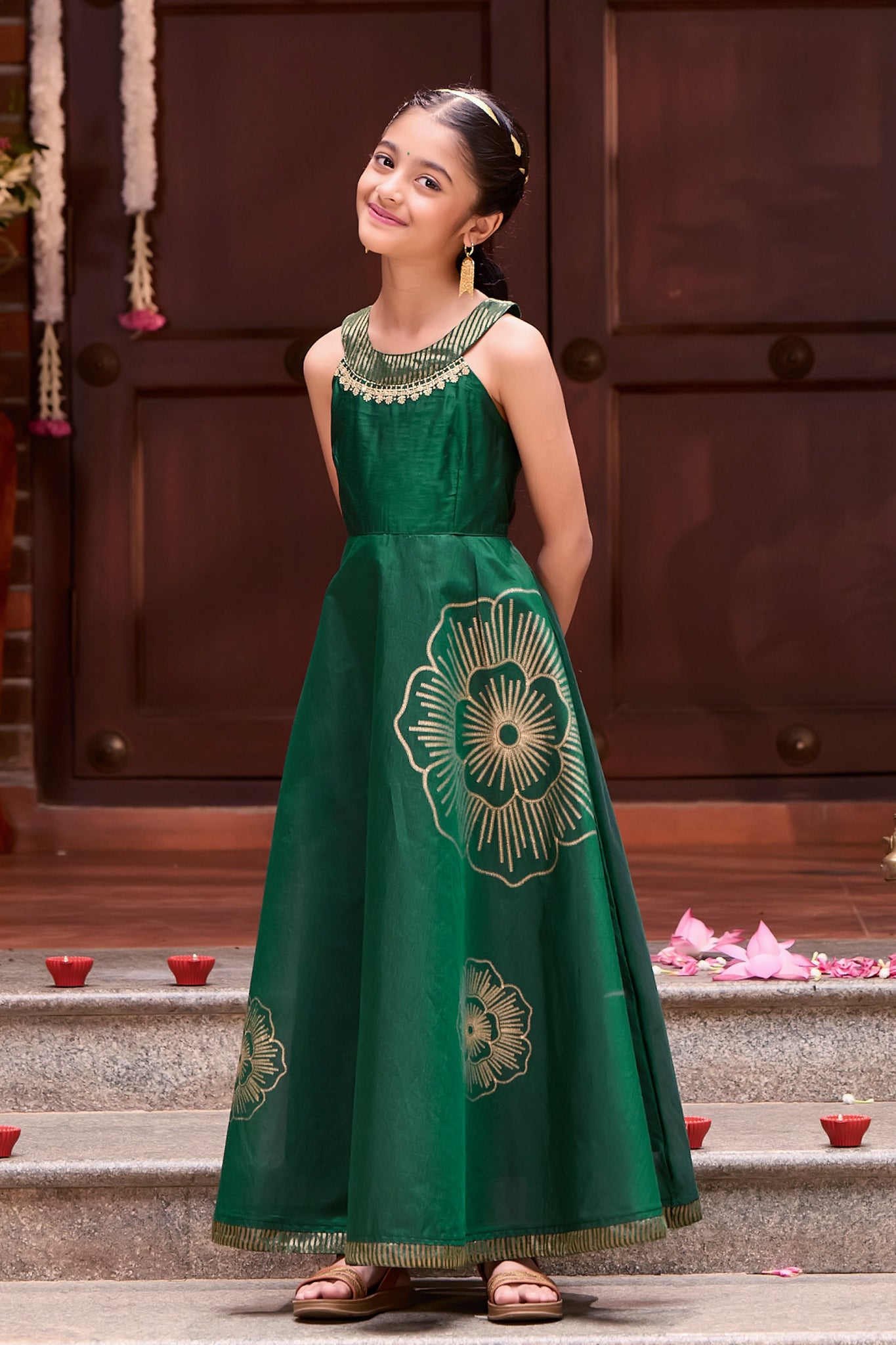 Placement Floral Printed Green Kids Anarkali with Halter Neck – Maybell  Womens Fashion