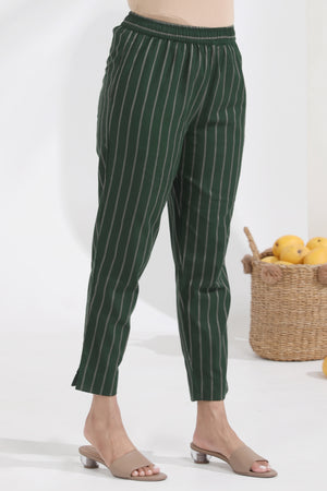 Monochrome Cotton Dobby Green Kurta Pant Set