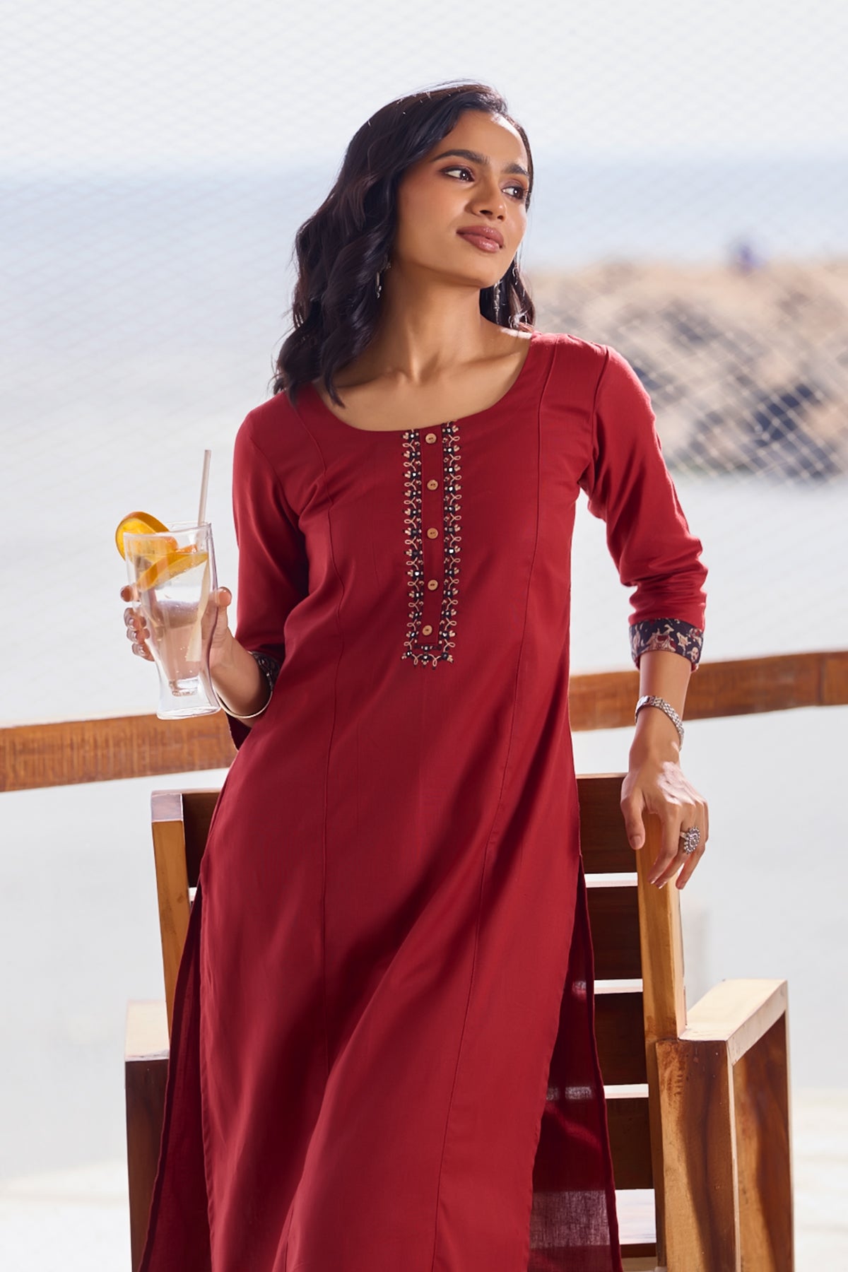 Floral Printed Maroon & Black Cotton Kurta Pant