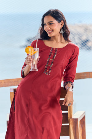 Floral Printed Maroon & Black Cotton Kurta Pant
