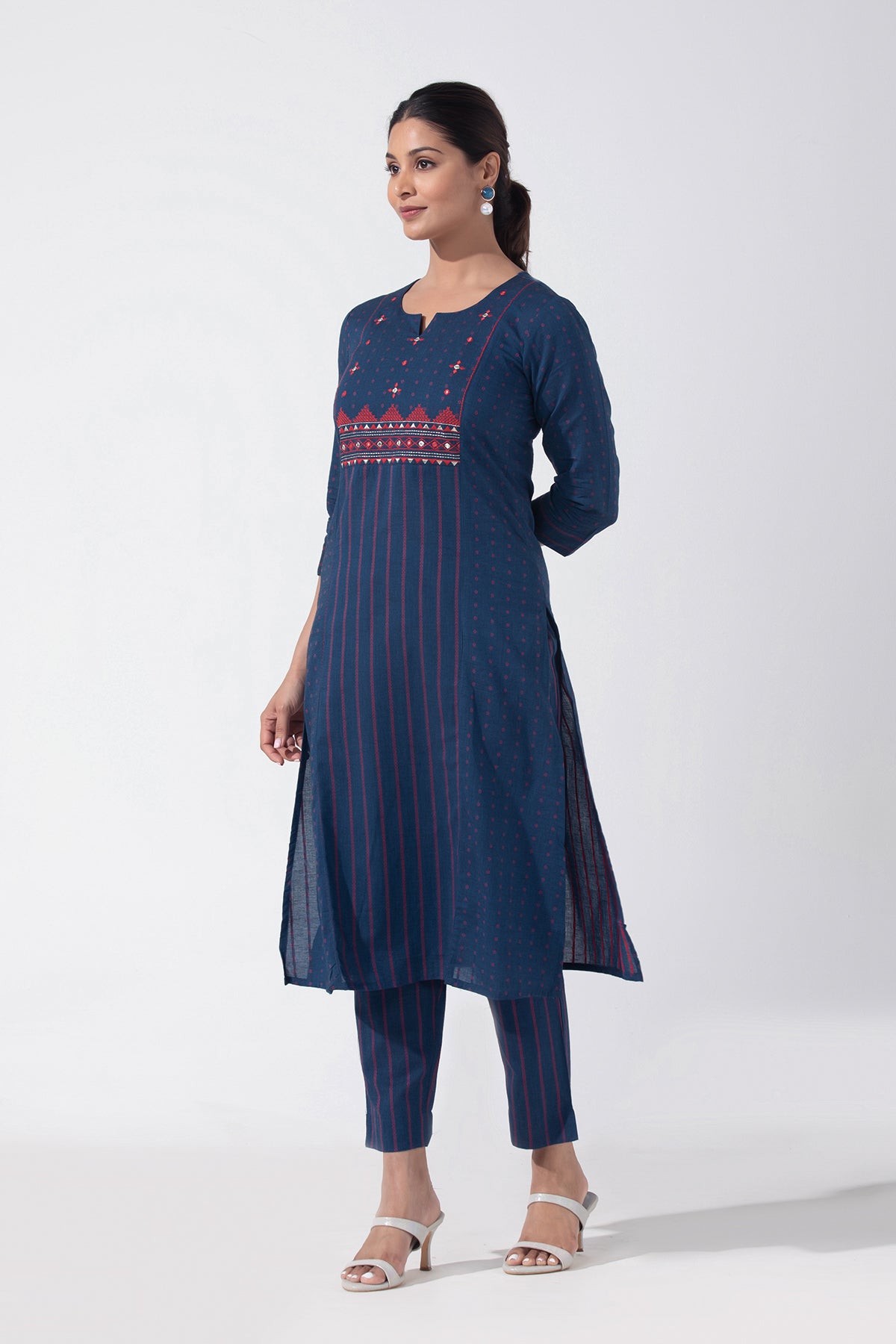 Cotton Dobby Embroidered Blue Kurta Pant