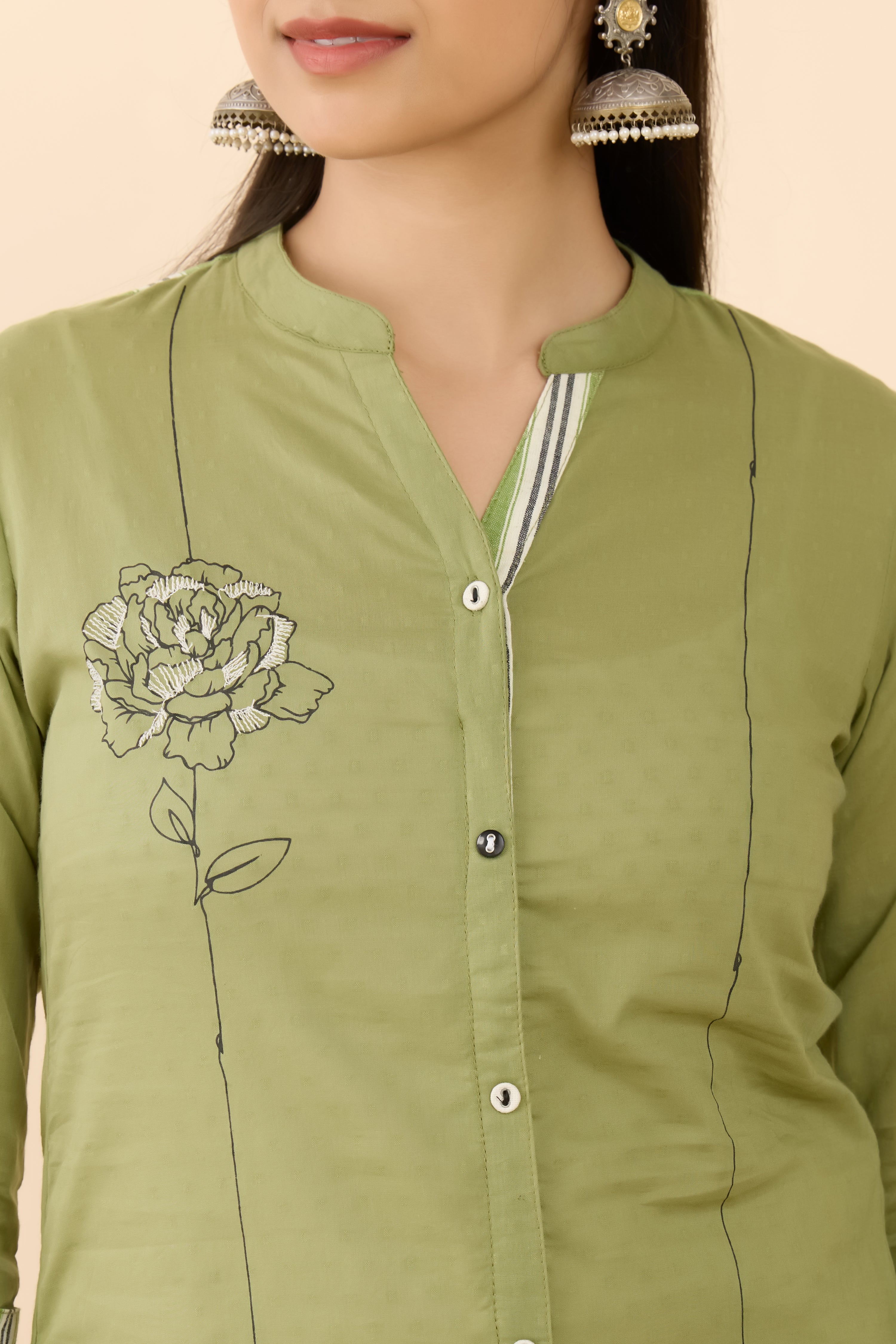 GREEN FLORAL PRINTED STRAIGHT KURTA SET