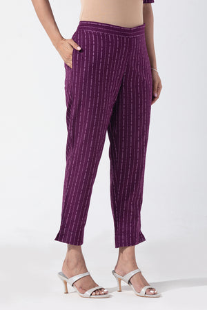 Cotton Dobby Foil Mirror Embellished Purple Kurta Pant