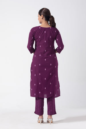 Cotton Dobby Foil Mirror Embellished Purple Kurta Pant