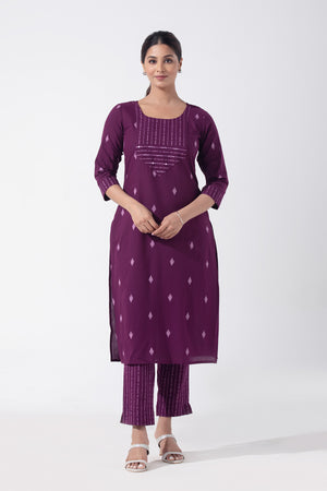 Cotton Dobby Foil Mirror Embellished Purple Kurta Pant