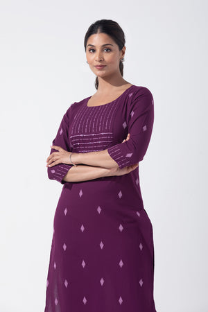 Cotton Dobby Foil Mirror Embellished Purple Kurta Pant