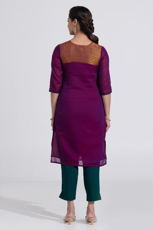 Purple Mangalagiri Kurta with Green Cotton Pants