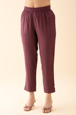 Geometric Printed & Scallop Embroidered Neckline KurtaSet - Gold & Wine