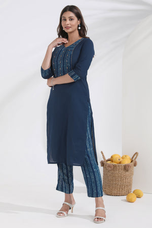 Indigo Printed Blue Monochrome Cotton Kurta Pant