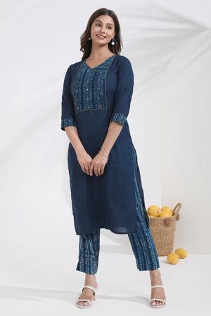 Indigo Printed Blue Monochrome Cotton Kurta Pant