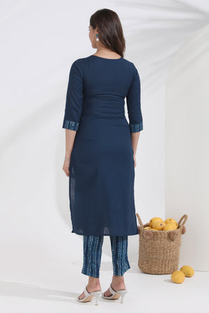 Indigo Printed Blue Monochrome Cotton Kurta Pant
