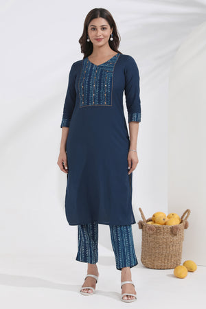 Indigo Printed Blue Monochrome Cotton Kurta Pant