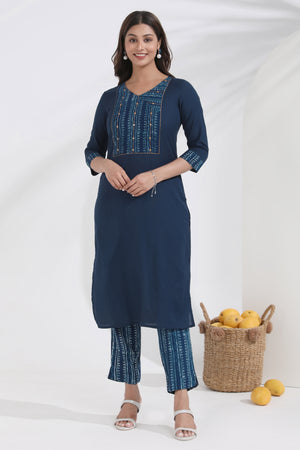 Indigo Printed Blue Monochrome Cotton Kurta Pant