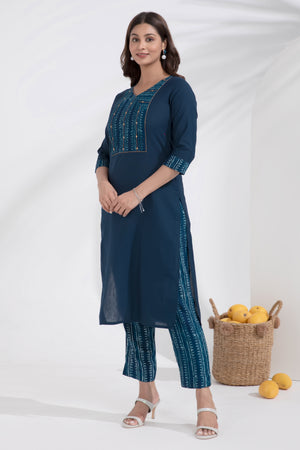 Indigo Printed Blue Monochrome Cotton Kurta Pant