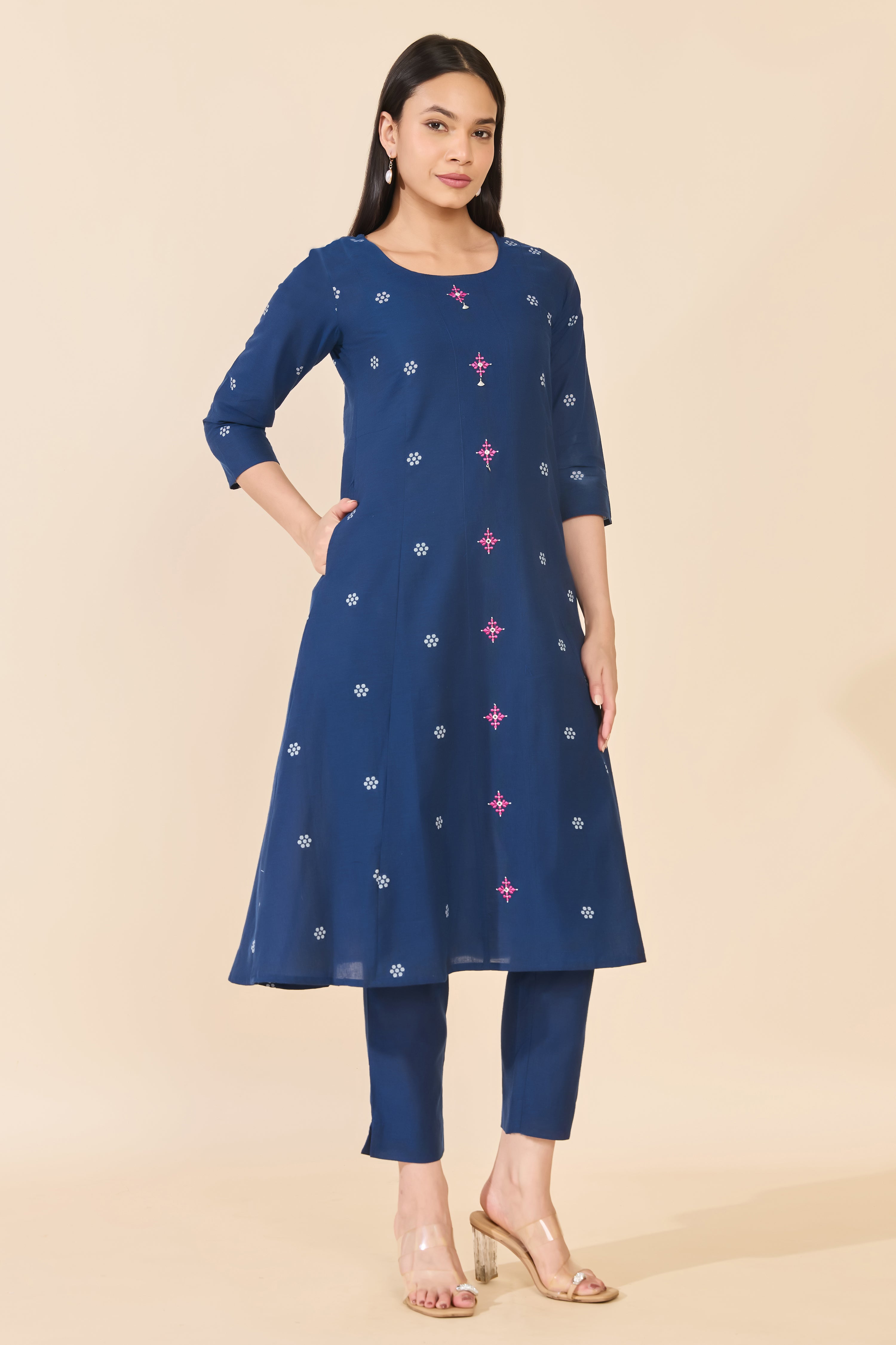 BLUE DOBBY KURTA PANT SET