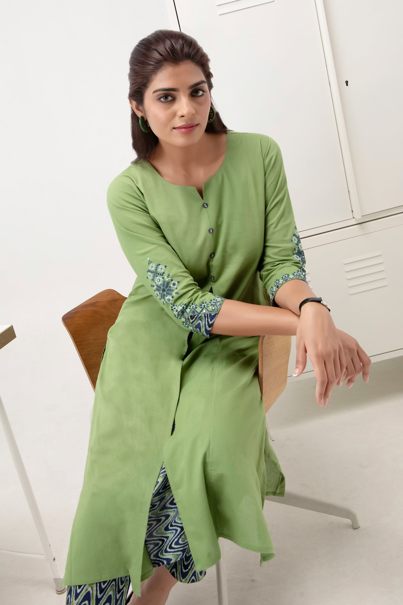 Green Cotton Kurta Pant Set