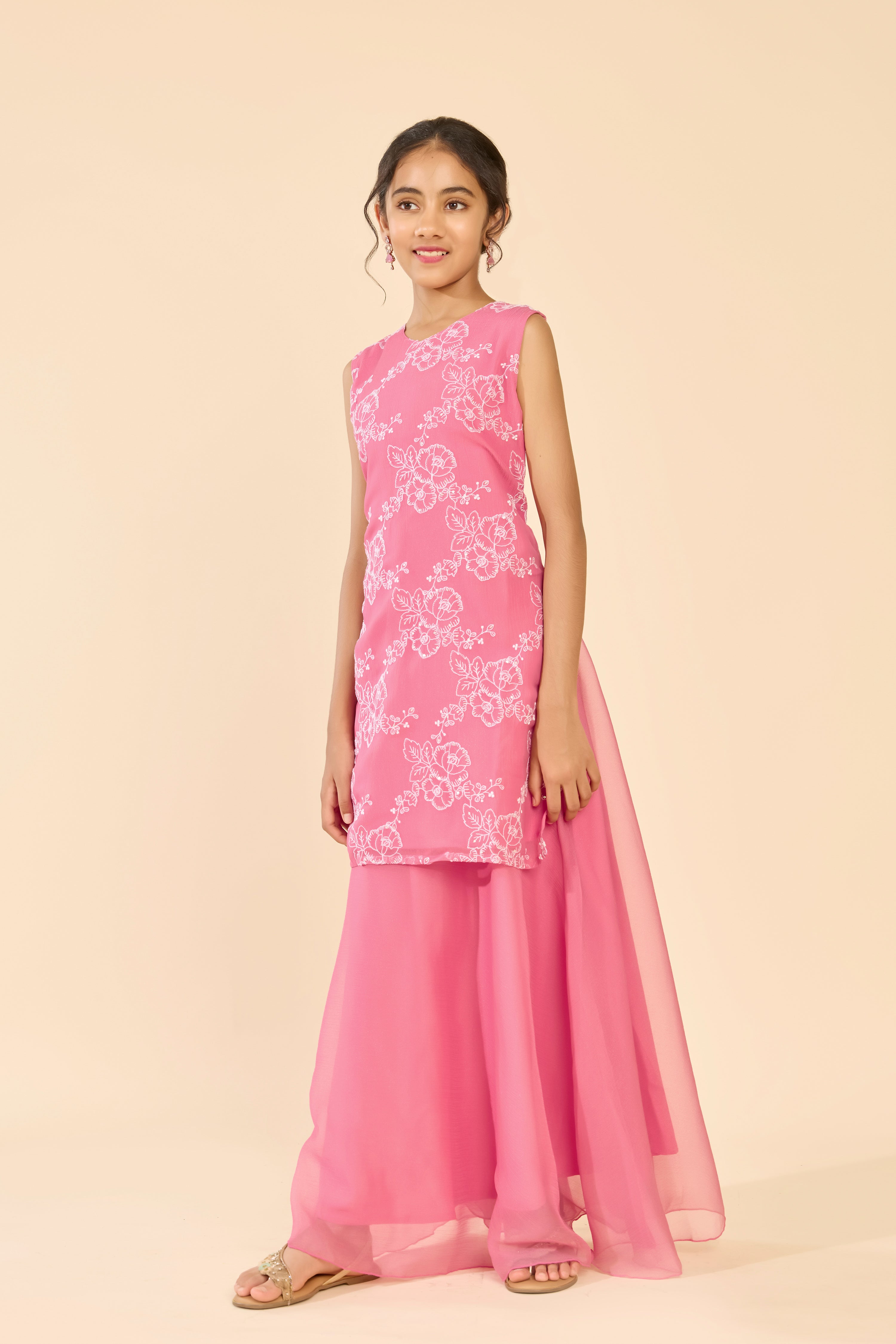 Pink Floral Tissue Kids Skirt Set