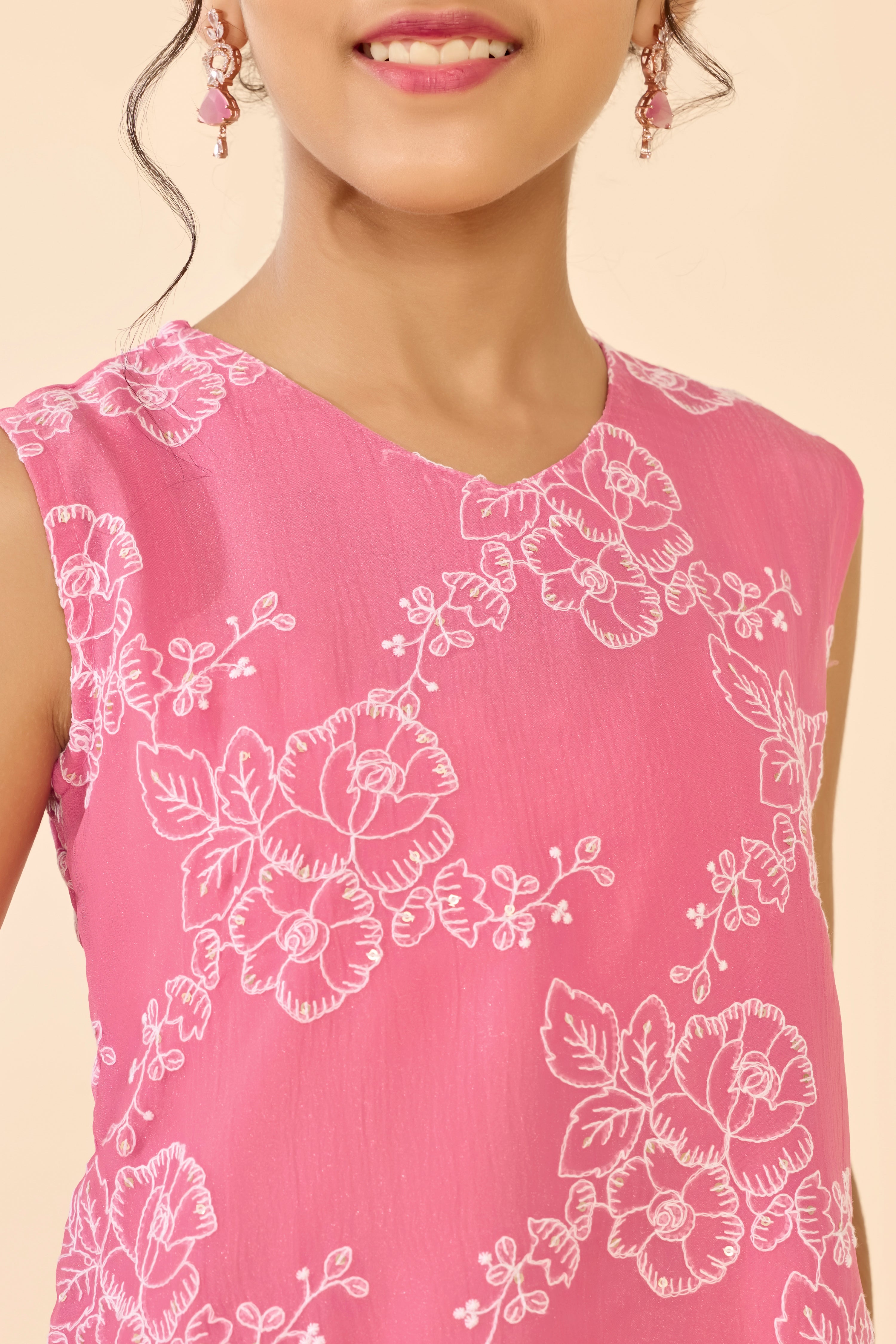 Pink Floral Tissue Kids Skirt Set