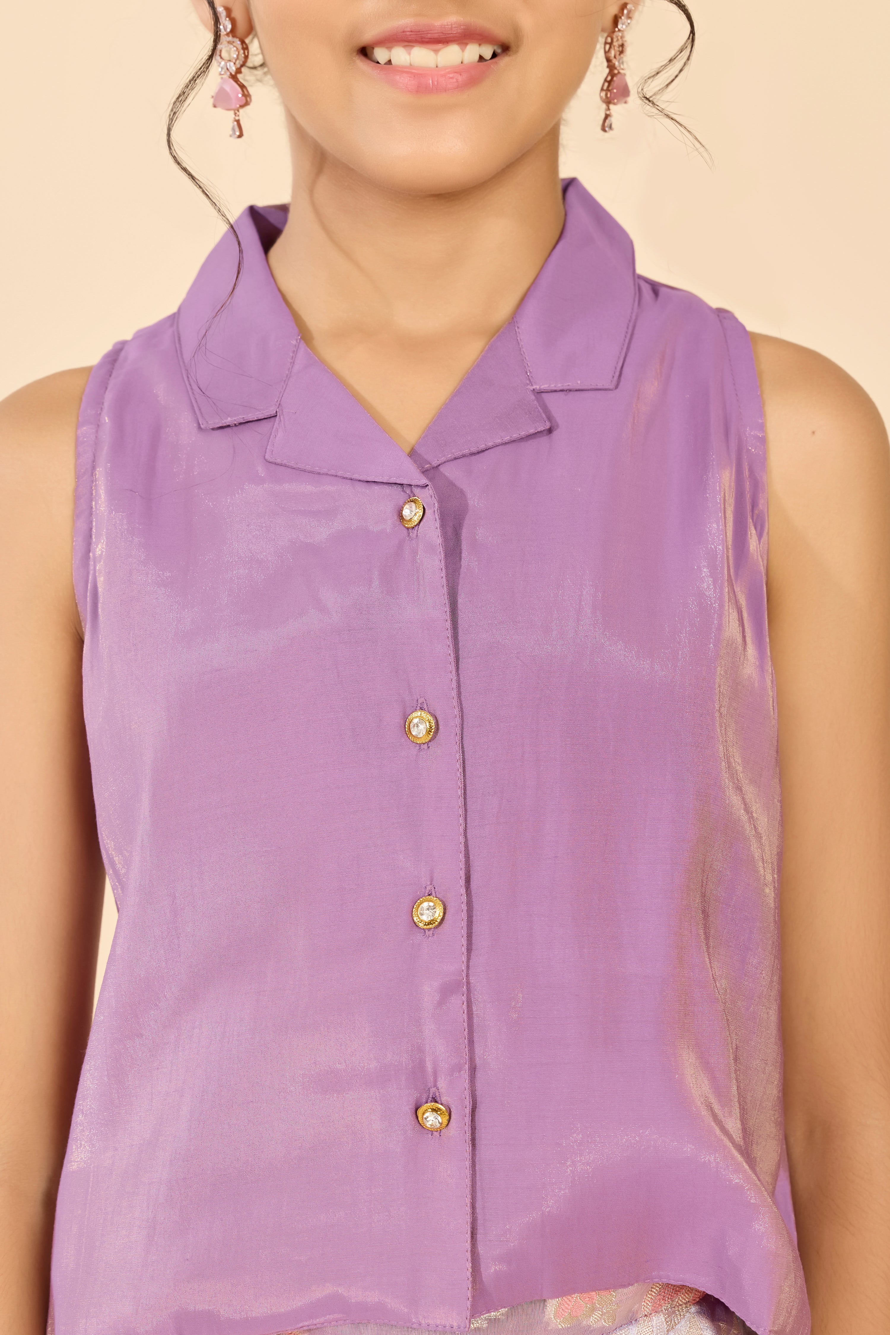 Lavender Solid Top & Tropical Printed Skirt Set