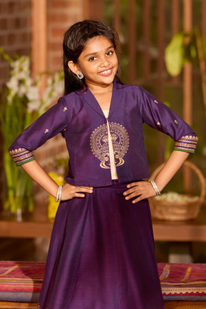 Kids Kathakali Printed Skirt Set in Off-White & Purple – Onam Special