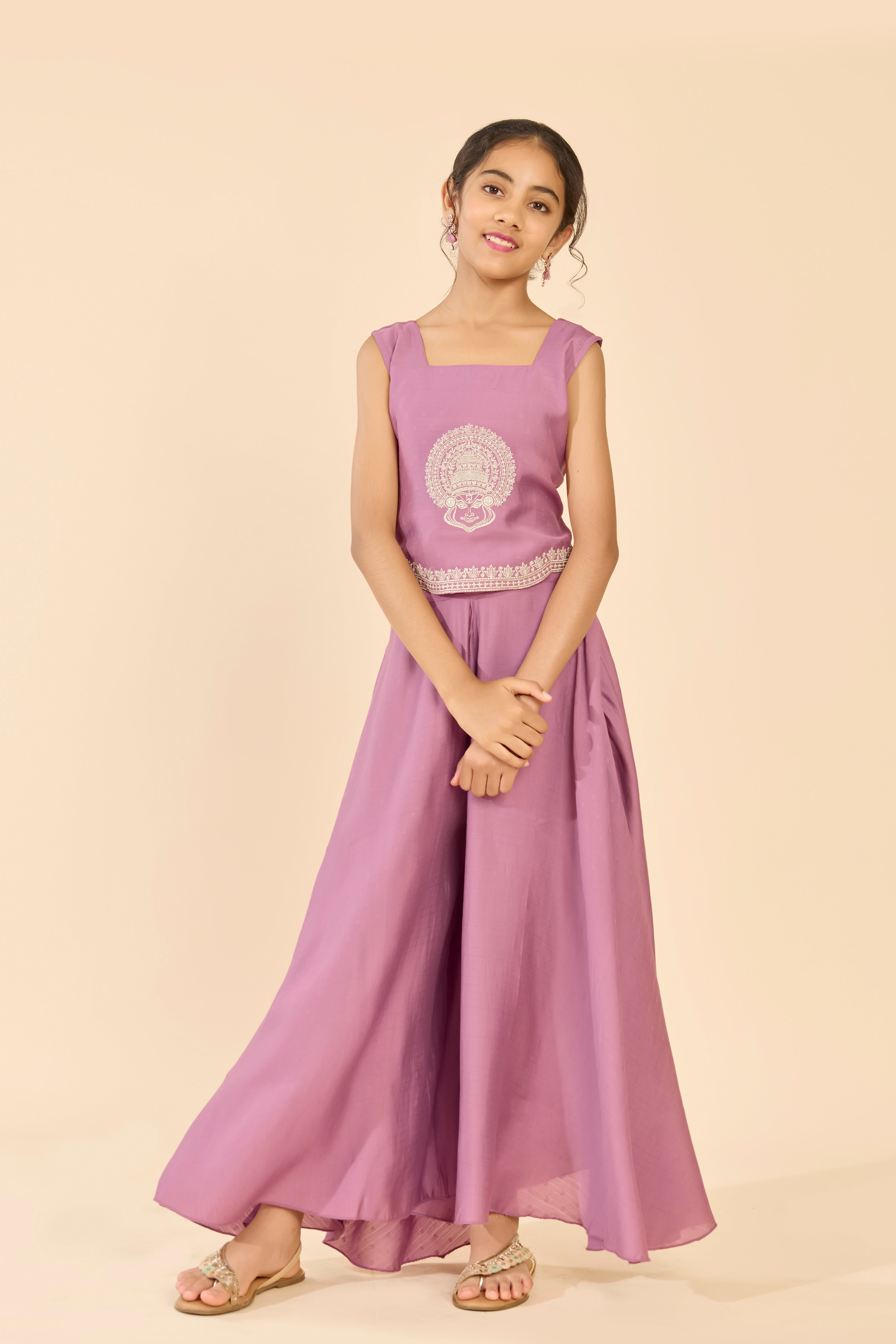 Lilac Kathakali Embroidered Kids Skirt Set