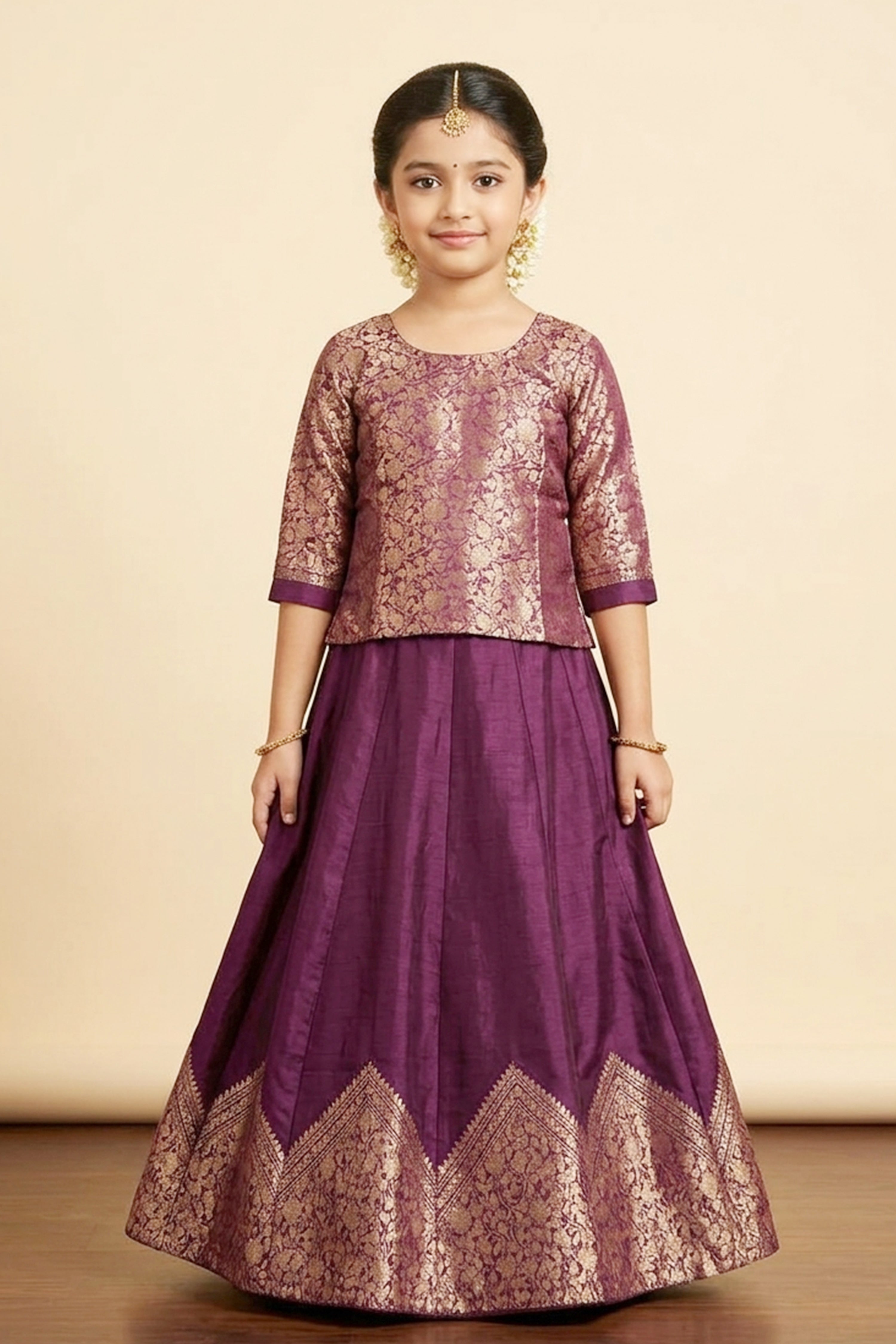 Deep Wine Brocade Top & Skirt Set