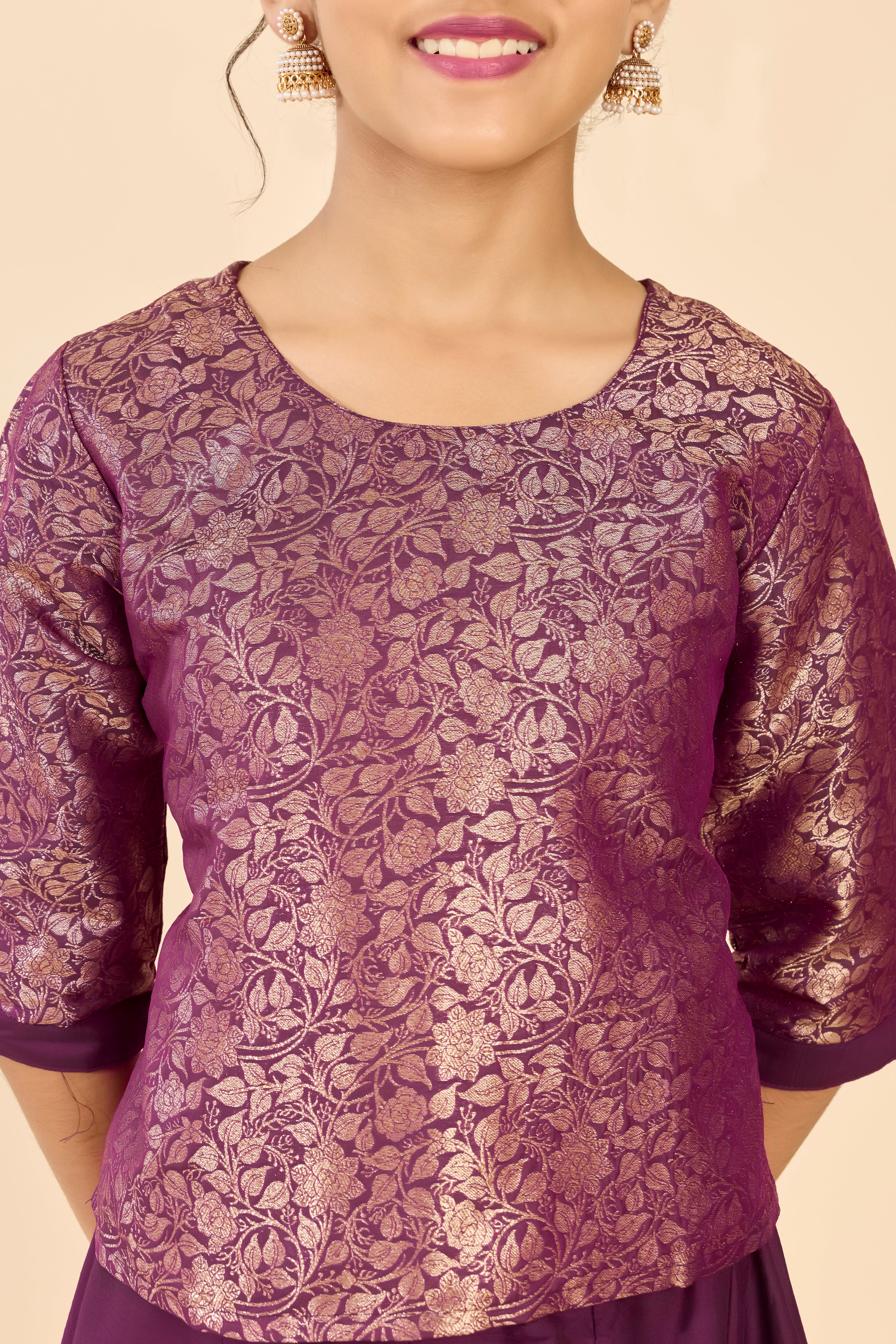 Deep Wine Brocade Top & Skirt Set