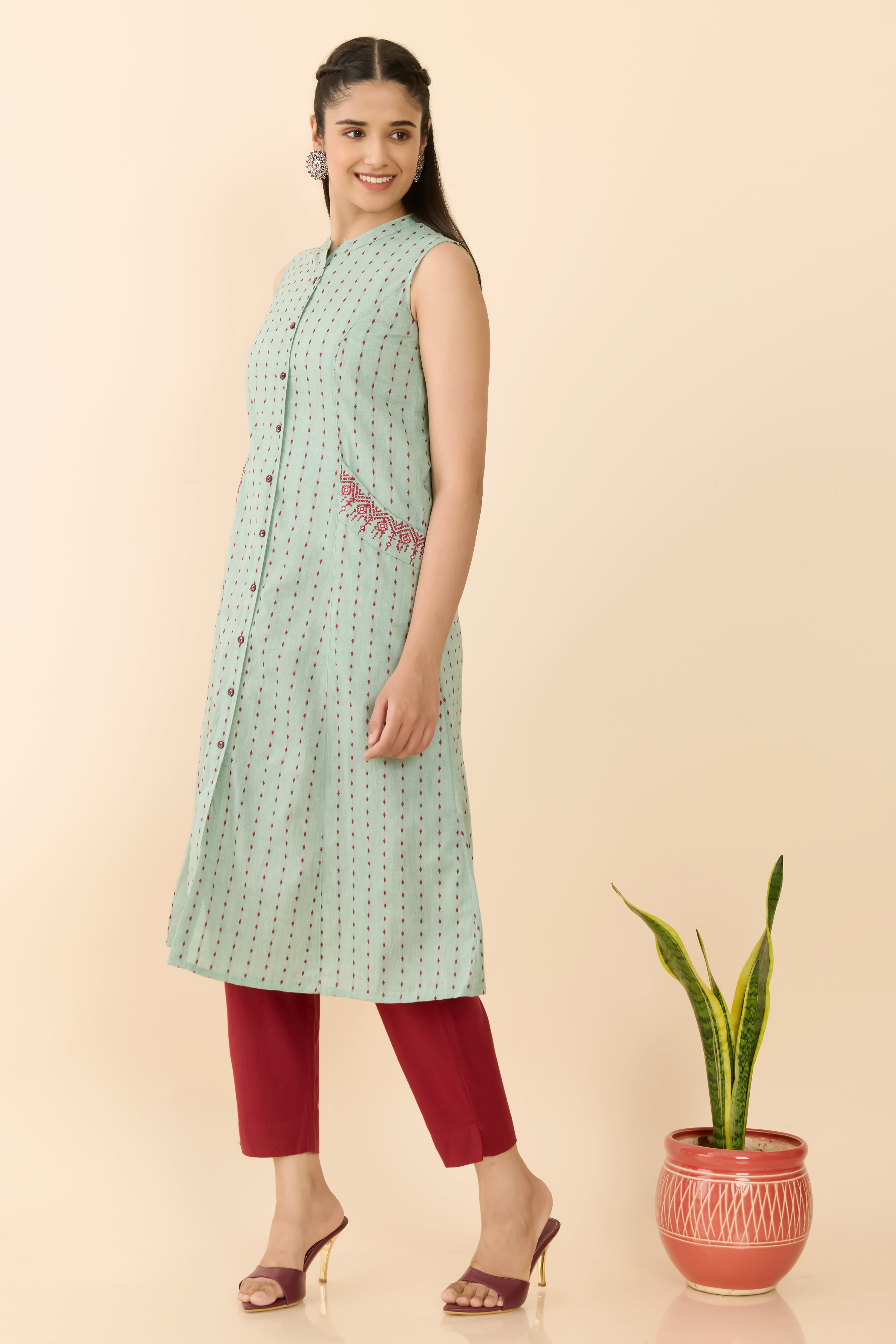 MINT GREEN DOBBY STRAIGHT CUT KURTA