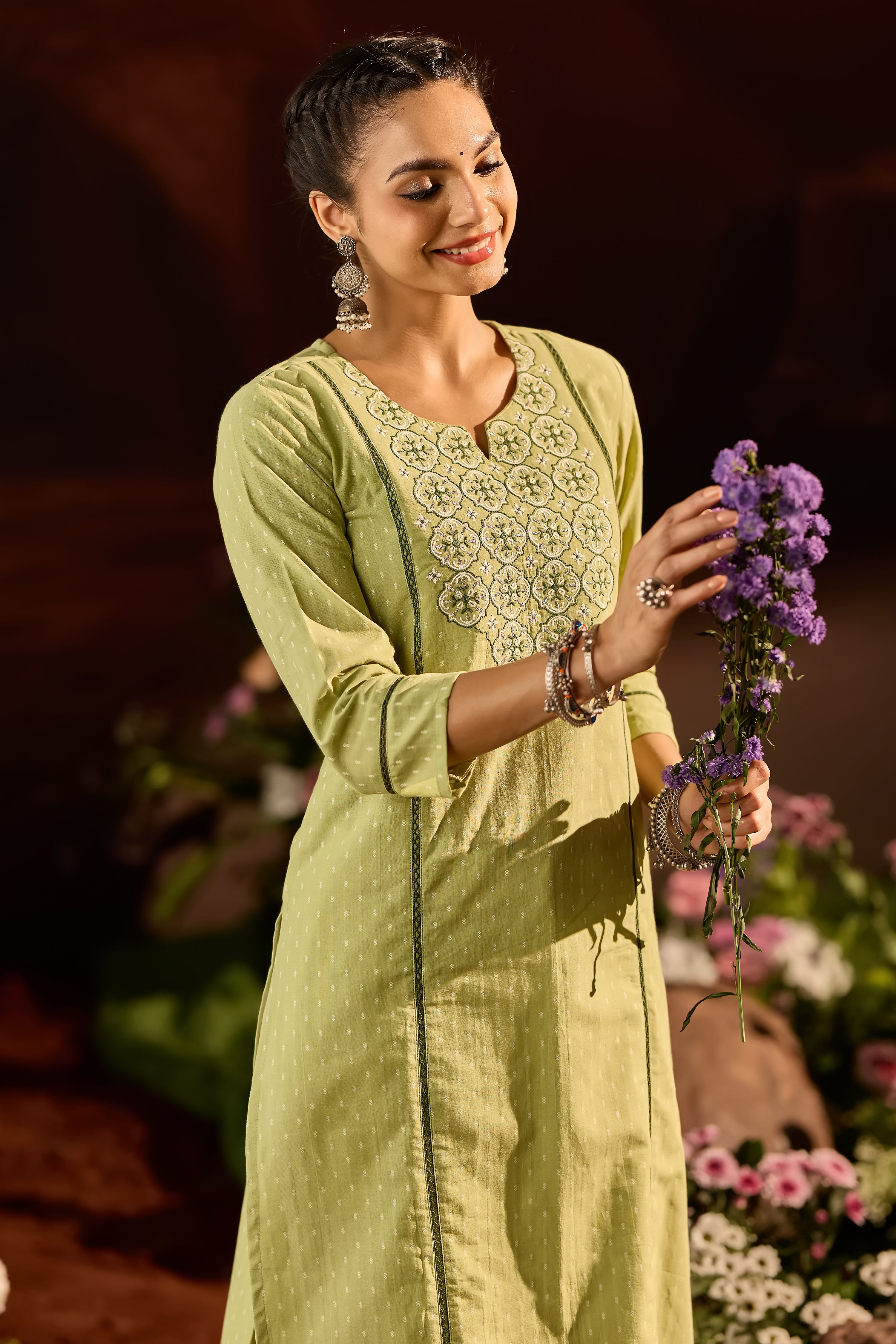 GREEN DOBBY STRAIGHT CUT KURTA