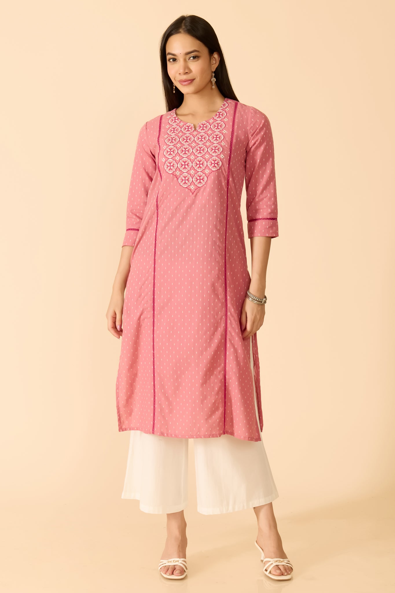 PEACH DOBBY COTTON KURTA