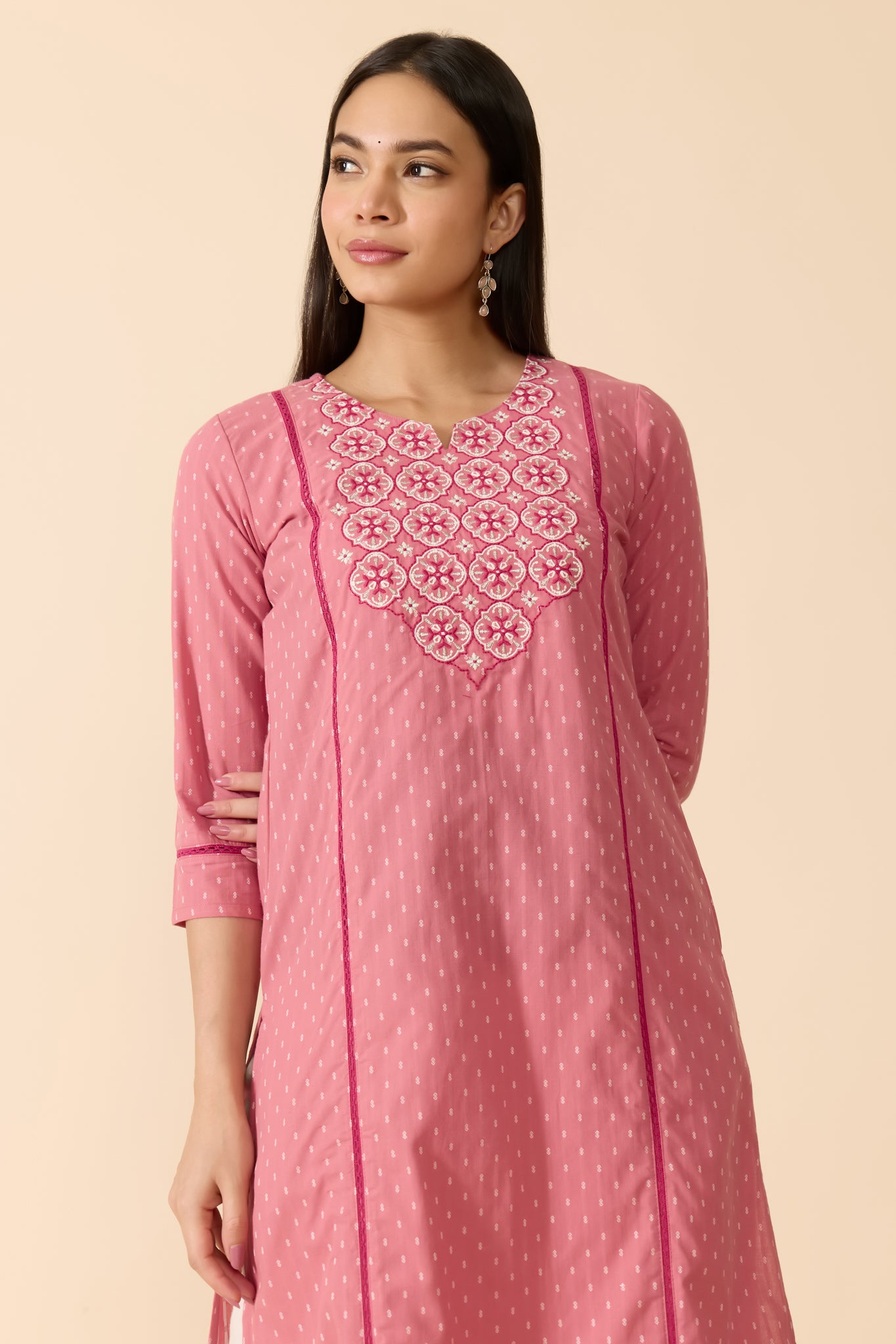 PEACH DOBBY COTTON KURTA