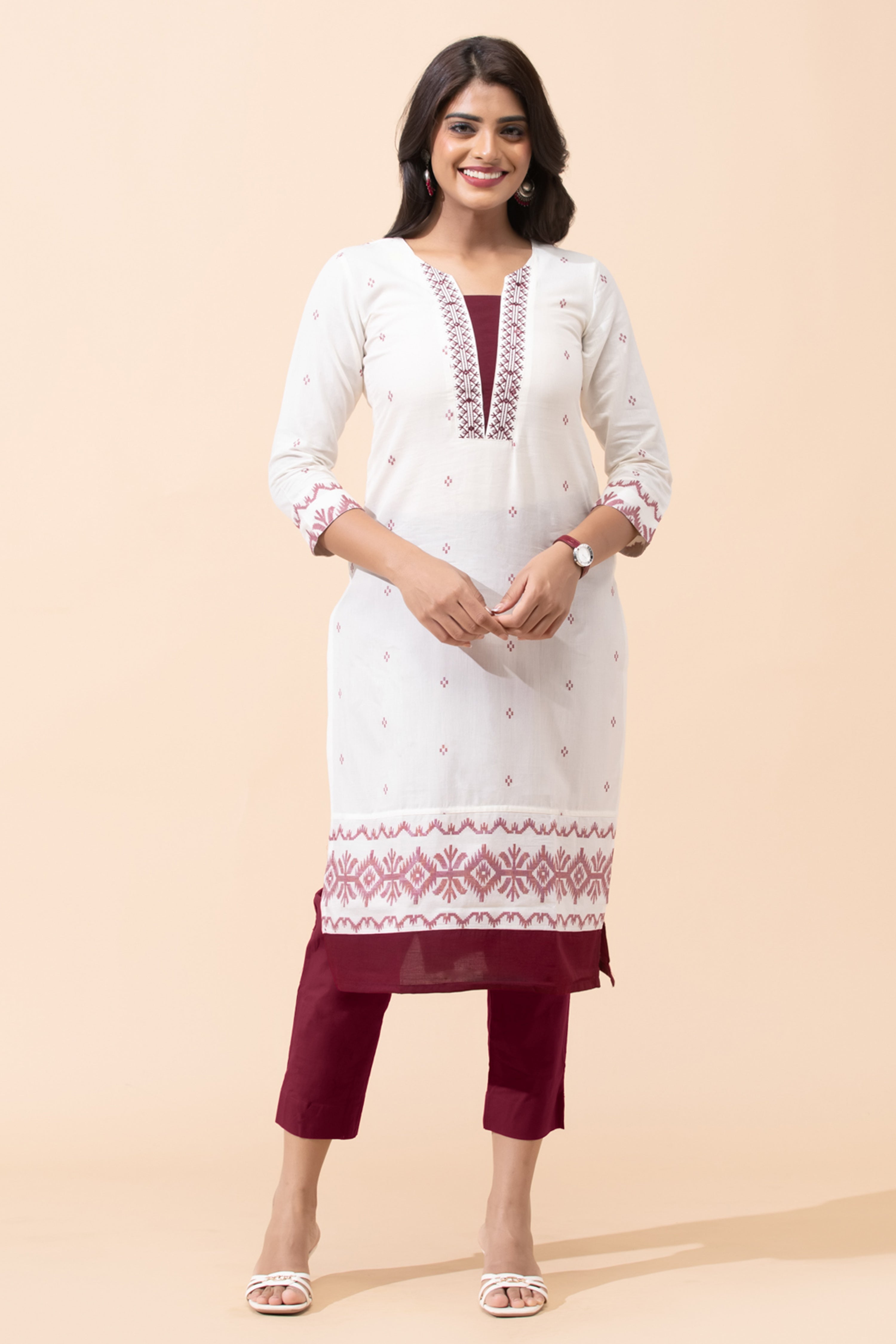 Off White Jamdhani Cotton Kurta