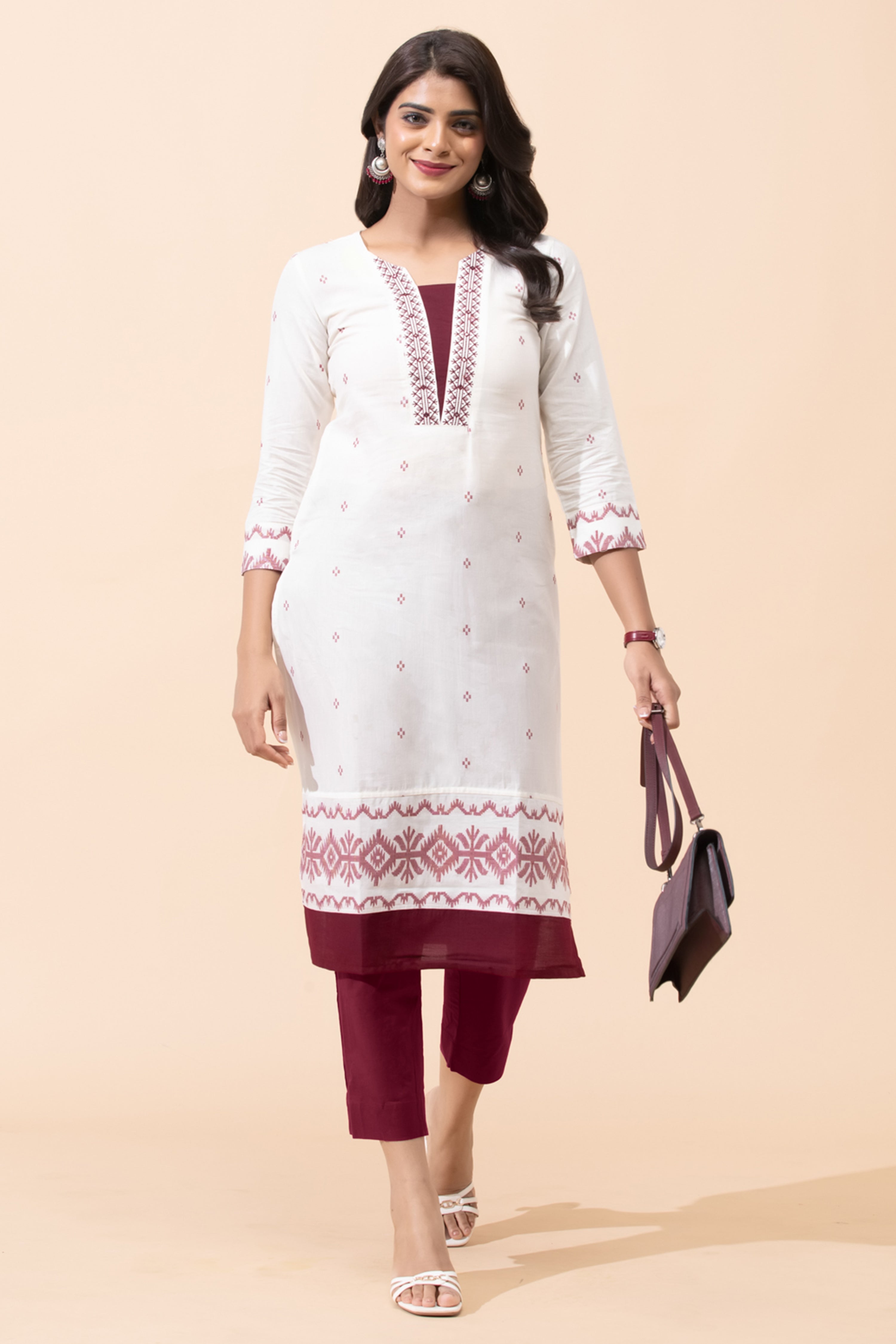 Off White Jamdhani Cotton Kurta