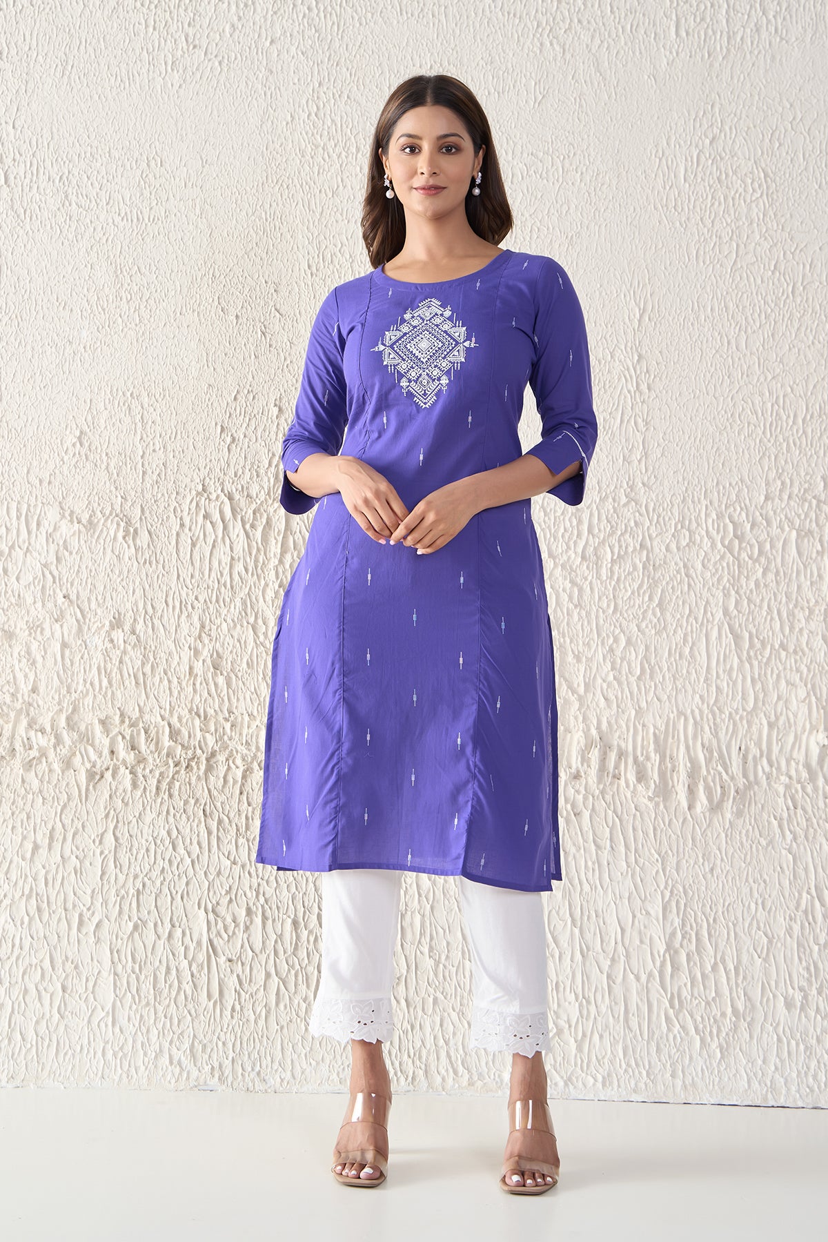 Dobby Embroidered Purple Cotton Kurta
