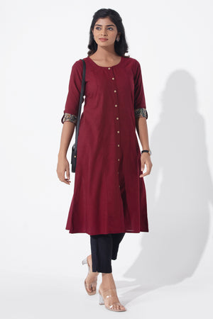 Solid Maroon Kurta with Kalamkari Sleeve Details