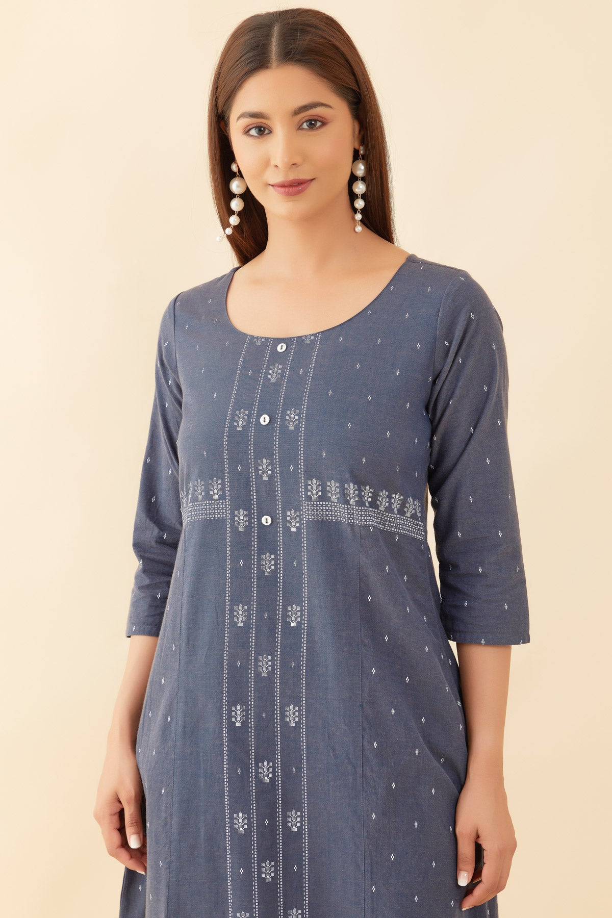 All Over Geometric Print Kurta Grey