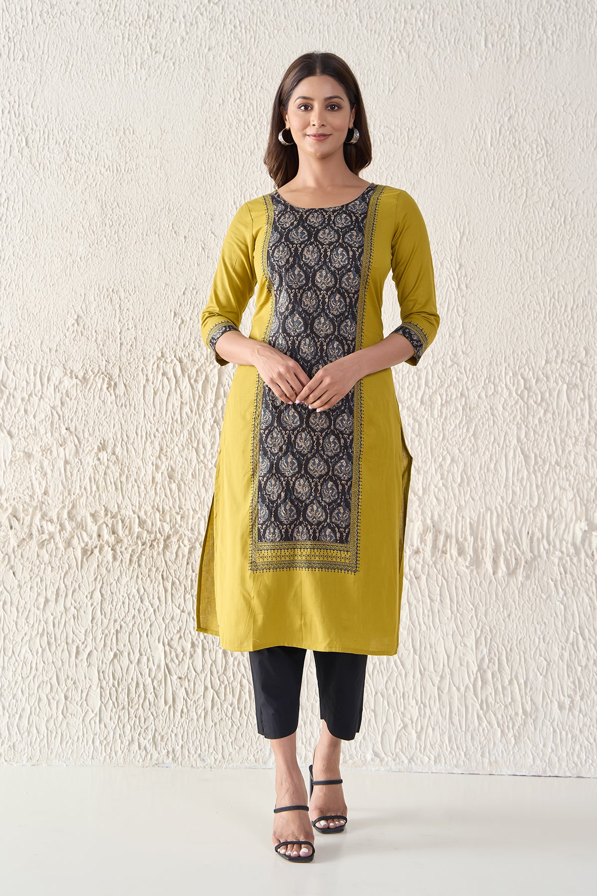 Kalamkari Printed Paneled Green Cotton Kurta
